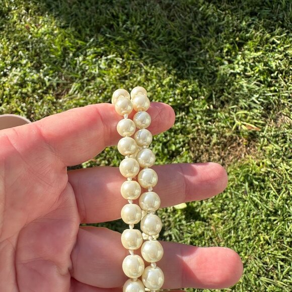 Vintage Faux Pearl Necklace, 38 Inch Hand Knotted Glass Imitation Pearls - Picture 8 of 12